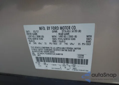 2017 Ford Explorer Xlt из США, поврежденный, VIN 1FM5K7D89HGC44818